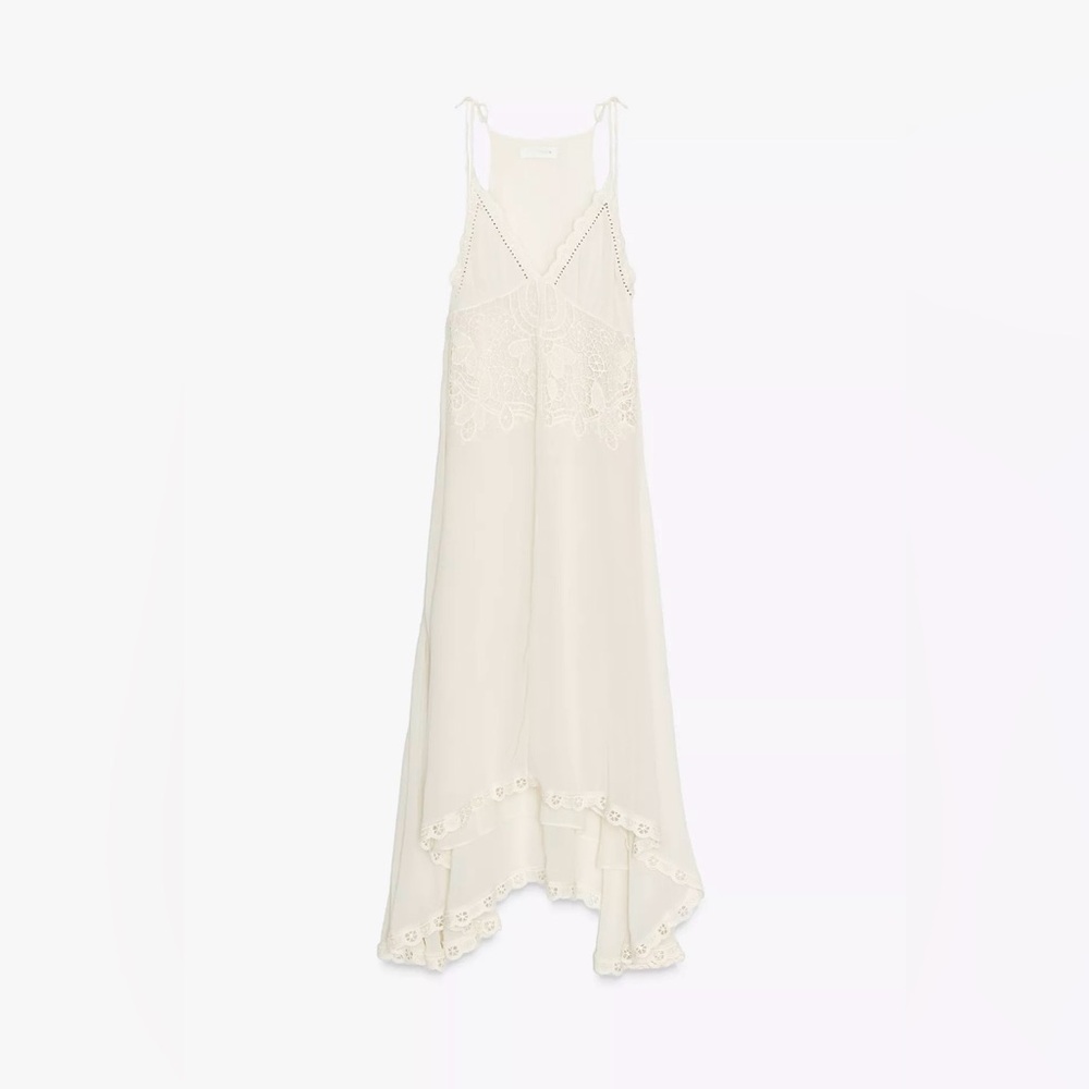 Zara Woman Collection Asymmetric Crochet Dress in Ecru